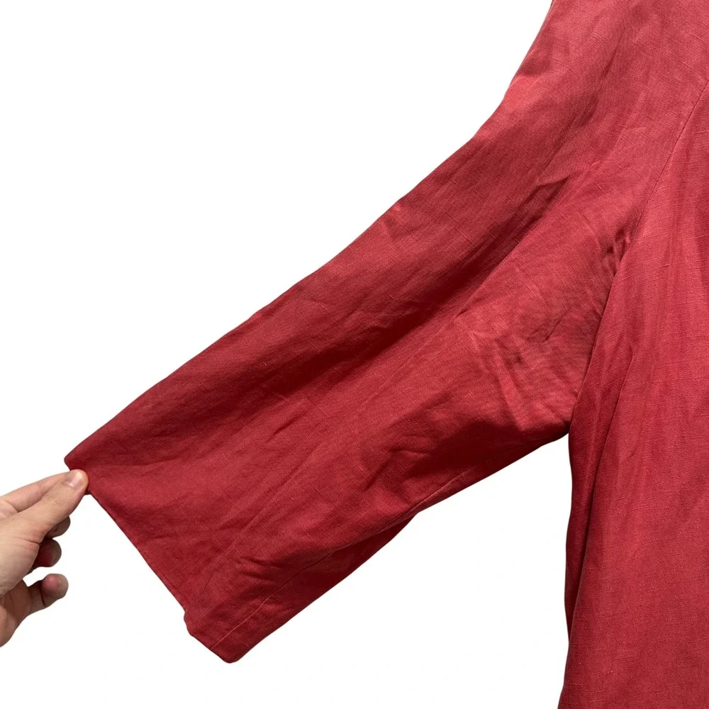 J. Jill Jacket Womens XL Coral Red Silk Linen Blend Button Front Drawstring Back - Picture 5 of 11